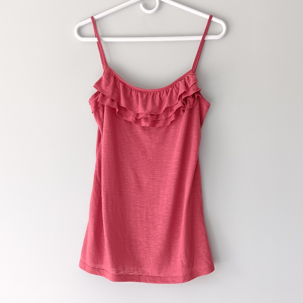 Loft Spaghetti Strap Tank Top Ruffle Flounce Dusty Rose Pink Medium